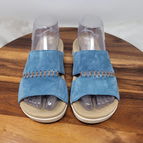 Spenco Blue Leather Stitching Sandals 6B - Picture 1 of 7